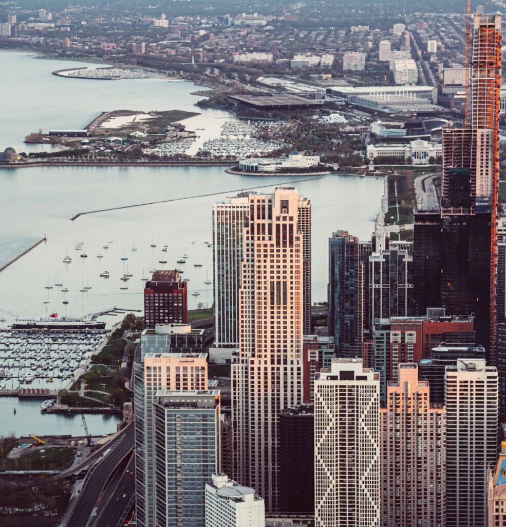 Lakeshore Drive aerial looking from the north to the south with a small bit of The St. Regis shown on the right side of the photo while it was being built in Chicago